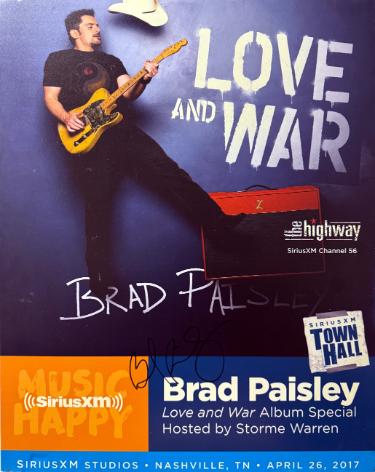 Brad Paisley Autographed 2017 Love and War Album Special 22x28 Poster SiriusXM Studios Town Hall- COA-Powers Sports Memorabilia