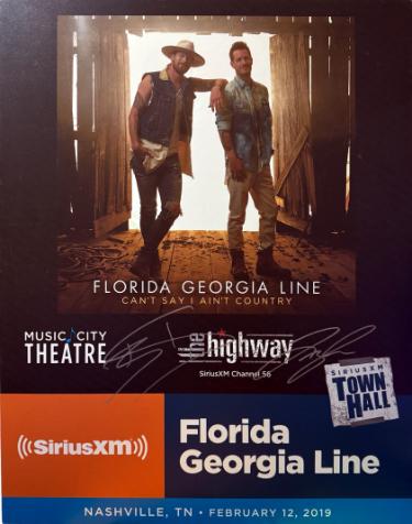 Florida Georgia Line- Tyler Hubbard & Brian Kelley dual Autographed 2019 Can't Say I Ain't Country 22"x28" Poster SiriusXM Town Hall/Music City Theatre imperfect- COA-Powers Sports Memorabilia