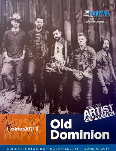 Old Dominion Autographed 2017 Artist Confidential 22"x28" Poster SiriusXM Studios- 5 sigs imperfect- COA (Matthew Ramsey/Trevor Rosen/Whit Sellers/Geoff Sprung/ Brad Tursi)-Powers Sports Memorabilia