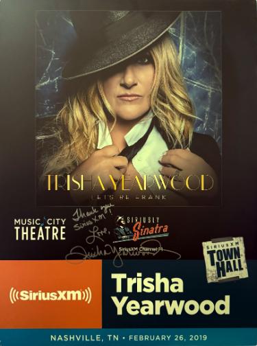 Trisha Yearwood Autographed 2019 Let's Be Frank Town Hall 22"x28" Poster SiriusXM Music City Theatre imperfect- COA (w/ Thank you/Siriusly Sinatra)-Powers Sports Memorabilia