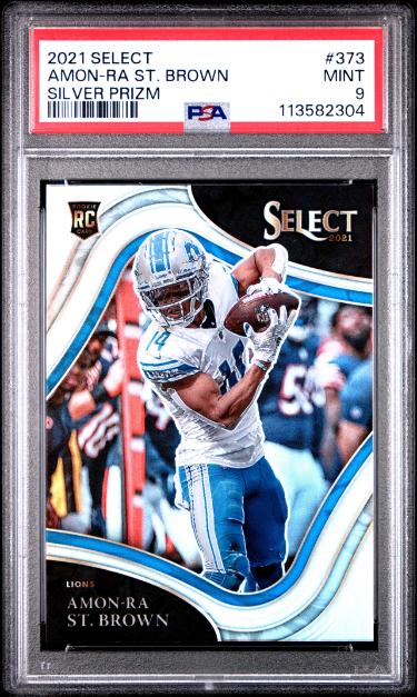 Amon-Ra St. Brown 2021 Panini Select Silver Prizm Rookie Card (RC) #373- PSA Graded 9 Mint (Detroit Lions)-Powers Sports Memorabilia