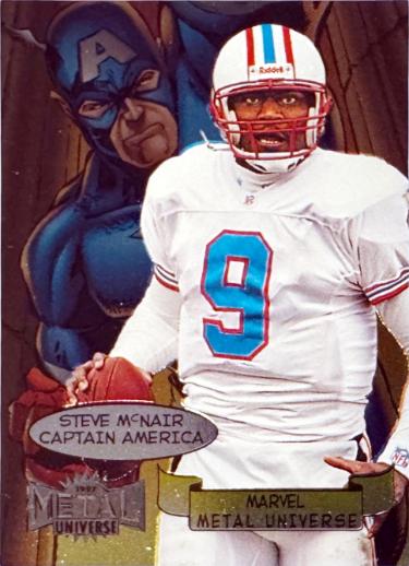 Steve McNair 1997 Skybox Metal Universe Marvel Captain America Card #17 (Houston Oilers)-Powers Sports Memorabilia