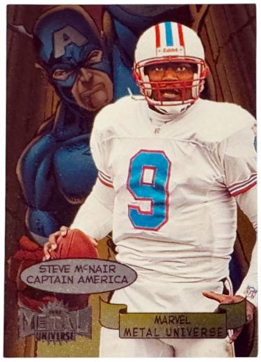 Steve McNair 1997 Skybox Metal Universe Marvel Captain America Card #17 (Houston Oilers) - CTBL_047391-Powers Sports Memorabilia