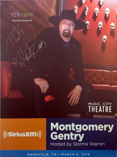 Montgomery Gentry Autographed 2018 22"x28" Poster SiriusXM Y2K Music City Theatre imperfect- COA-Powers Sports Memorabilia