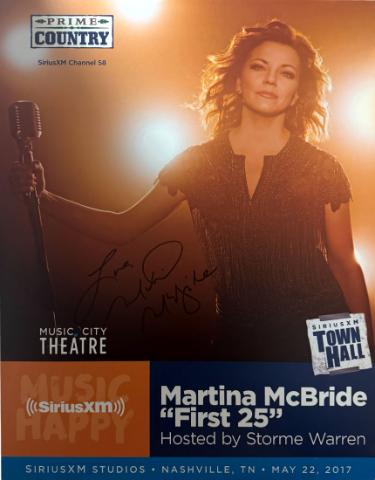 Martina McBride Autographed 2017 "First 25" Prime Country 22"x28" Poster SiriusXM Hall Studios imperfect- COA