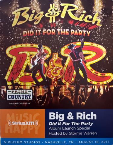 Big & Rich Autographed 2017 Did It For The Party Album Launch Special 22"x28" Poster SiriusXM Studios imperfect- COA (Big Kenny/John Rich)-Powers Sports Memorabilia