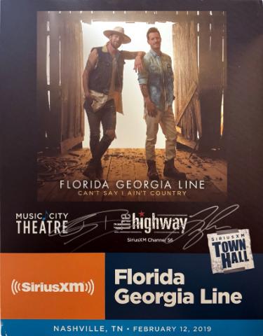 Florida Georgia Line Autographed 2019 SiriusXM Town Hall Can't Say I Ain't Country 22"x28" Poster imperfect SiriusXM Music City Theatre- COA-Powers Sports Memorabilia