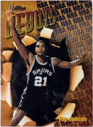 Tim Duncan 1997-98 Topps Finest Debuts Bronze Rookie Card (RC) #101 (San Antonio Spurs/HOF) - Collectible-Powers Sports Memorabilia
