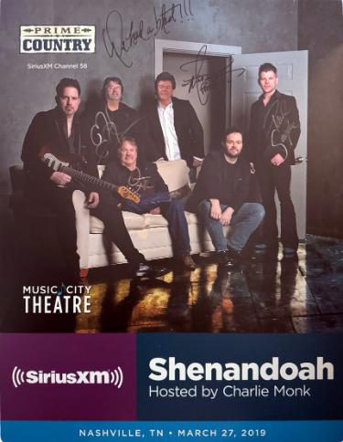 Shenandoah Band 2019 Prime Country 22x28 Poster SiriusXM Music City Theatre- 4 Sigs- imperfect- COA (Marty Raybon/Mike McGuire/Donnie Allen/Paul Sanders) - Autographed-Powers Sports Memorabilia