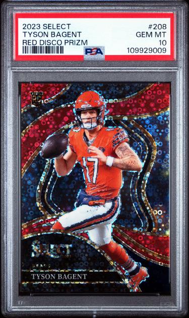 Tyson Bagent 2023 Select Club Level Red Disco Prizm Rookie Card #208 /49- PSA Graded 10 Gem Mint (Chicago Bears) - Collectible-Powers Sports Memorabilia