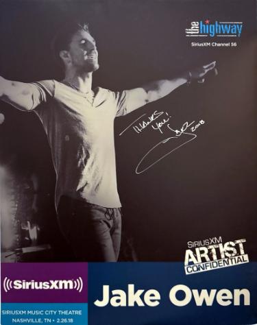 Jake Owen 2018 The Highway SiriusXM Artist Confidential 22x28 Poster SiriusXM Music City Theatre imperfect- COA - Autographed-Powers Sports Memorabilia