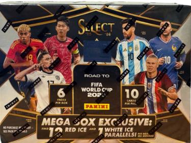 2026 Panini Select Road to FIFA World Cup Soccer Mega Box- 6PK/10CPP/60CPB- New/Factory Sealed - Collectible-Powers Sports Memorabilia