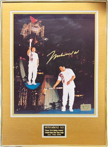Muhammad Ali Autographed 1996 Olympic Torch 16 x 20 Photograph /1996 Custom Framing- GRAD Collection/COA/VIDEO-Powers Sports Memorabilia