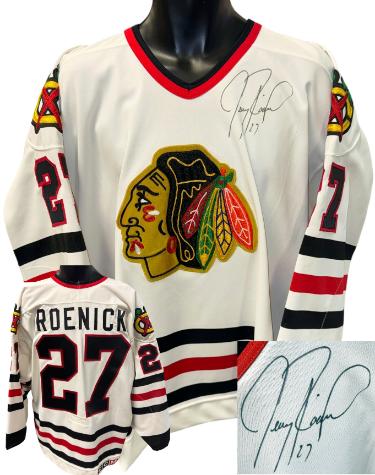 Jeremy Roenick Chicago Blackhawks NHL Official CCM Authentic Collection Center Ice White Jersey #27 (Size 52)- COA - Autographed-Powers Sports Memorabilia