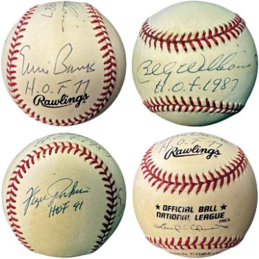 Ernie Banks/Billy Williams/Ferguson Jenkins Hall of Fame Chicago Cubs Legends RONL Baseball- COA - Autographed-Powers Sports Memorabilia