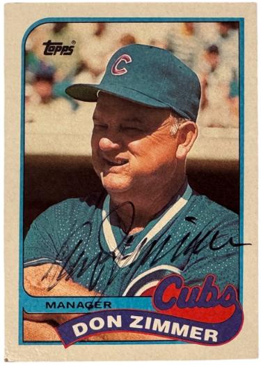 Don Zimmer 1989 Topps On Card Auto #134 Team Checklist- COA (Chicago Cubs) - Autographed-Powers Sports Memorabilia
