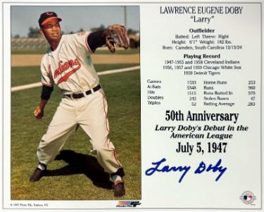 Larry Doby Autographed Cleveland MLB Licensed 50th Anniversary Debut in the American League July 5, 1947 8 x 10 Photograph/Card- COA - CTBL_047535-Powers Sports Memorabilia