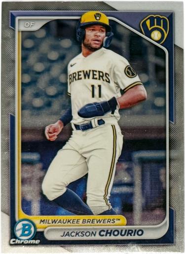 Jackson Chourio 2024 Bowman Chrome Prospects Rookie Card (RC) #BCP-140 (Milwaukee Brewers)-Powers Sports Memorabilia