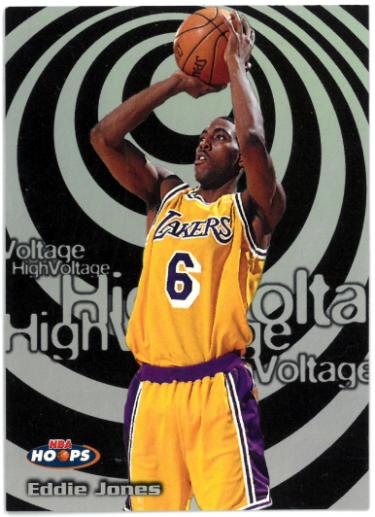Eddie Jones 1997-98 NBA Hoops High Voltage Insert Card #2HV (Los Angeles Lakers)-Powers Sports Memorabilia