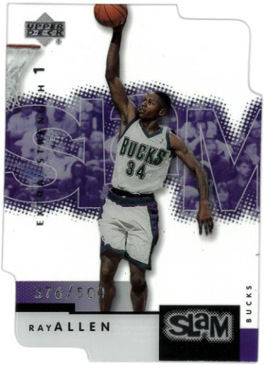 Ray Allen 2000-01 Upper Deck Slam Extra Strength 1 Silver Die-Cut Card #30- /500 (Milwaukee Bucks)-Powers Sports Memorabilia