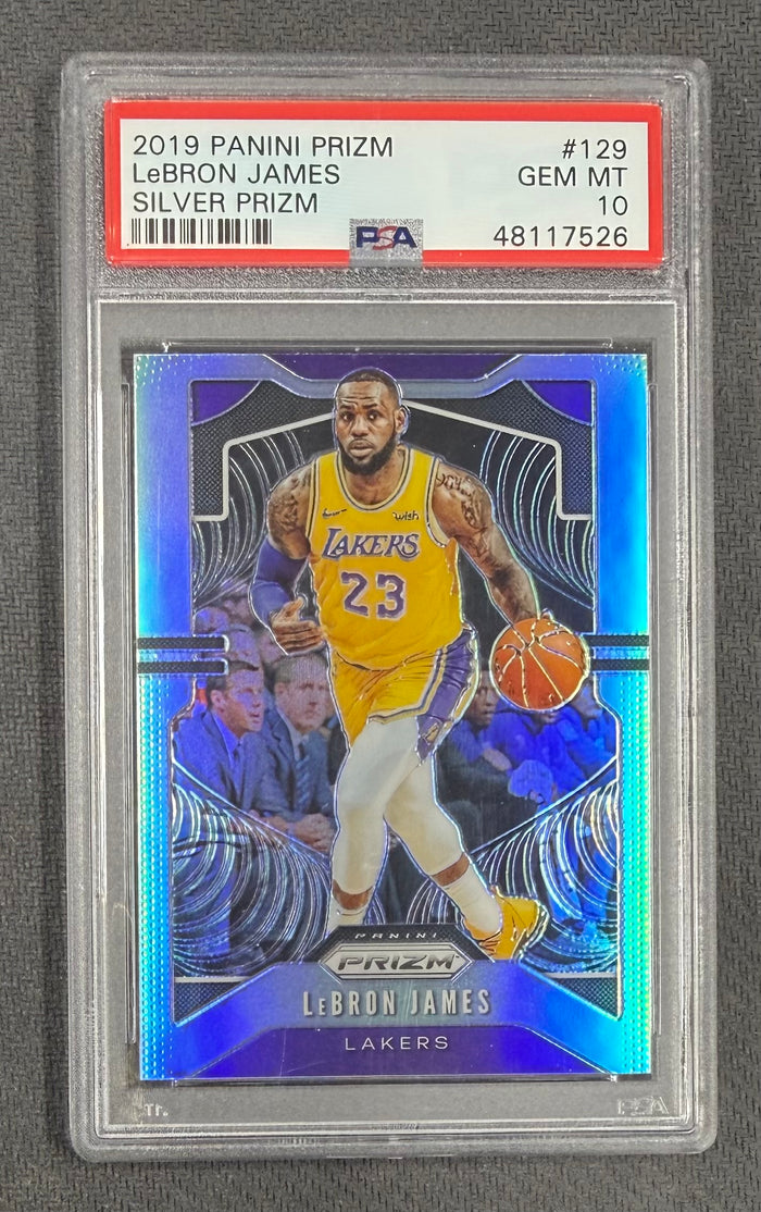 LeBron James 2019 Panini Prizm Silver Los Angeles Lakers Basketball Card #129 Graded PSA 10 Cert #48117526-Powers Sports Memorabilia