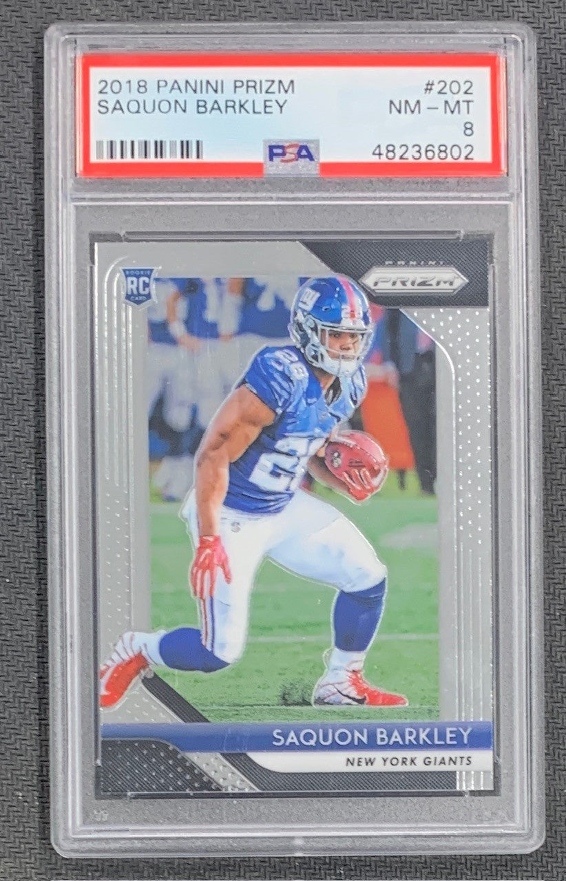 Saquon Barkley 2018 Panini Prizm Football Rookie Card #202 Graded PSA 8-Powers Sports Memorabilia