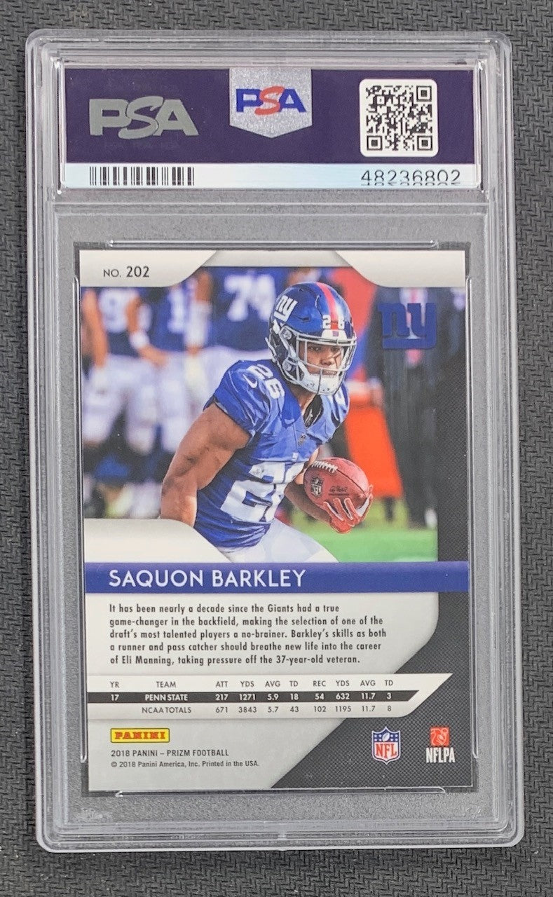 Saquon Barkley 2018 Panini Prizm Football Rookie Card #202 Graded PSA 8-Powers Sports Memorabilia