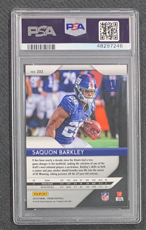 Saquon Barkley 2018 Panini Prizm Football Rookie Card #202 Graded PSA 9-Powers Sports Memorabilia