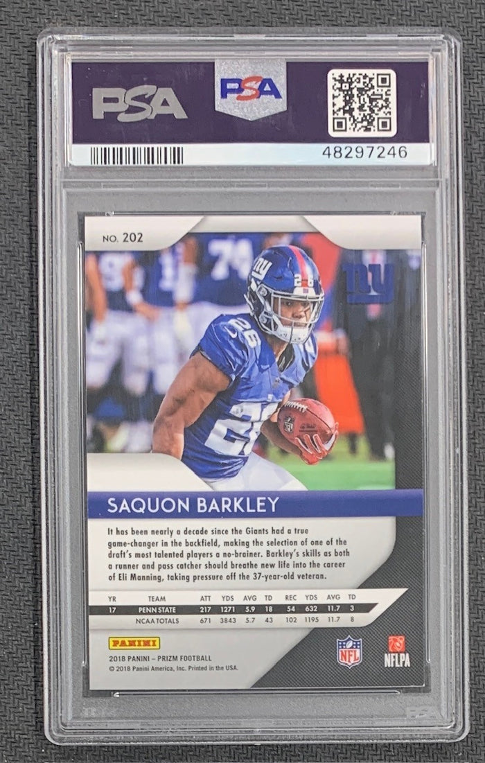 Saquon Barkley 2018 Panini Prizm Football Rookie Card #202 Graded PSA 9-Powers Sports Memorabilia