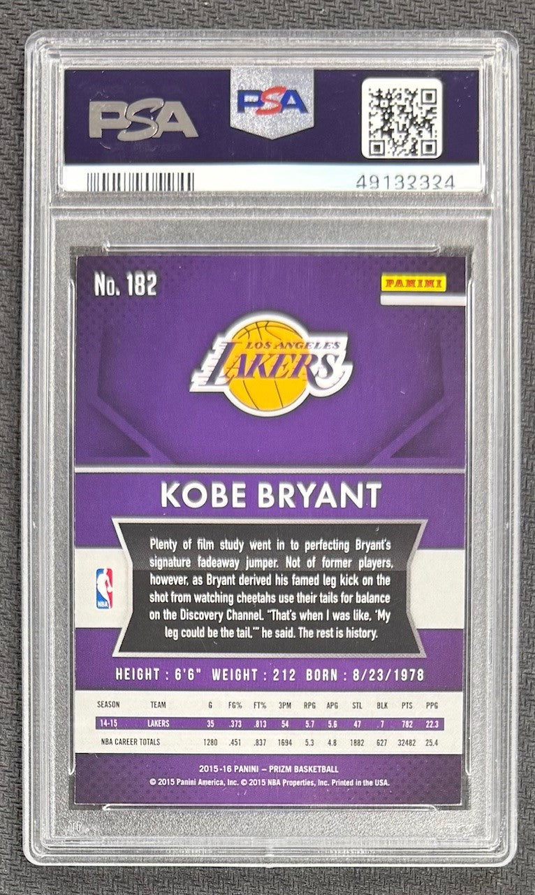 Kobe Bryant 2015 Panini Prizm Basketball Card #182 Graded PSA 10 Cert #49132324-Powers Sports Memorabilia