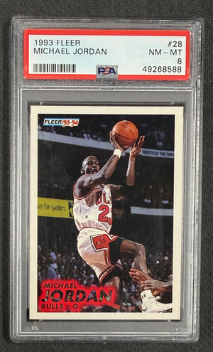 Michael Jordan 1993 Fleer Chicago Bulls Basketball Card #28 Graded PSA 8 Cert #49268588-Powers Sports Memorabilia