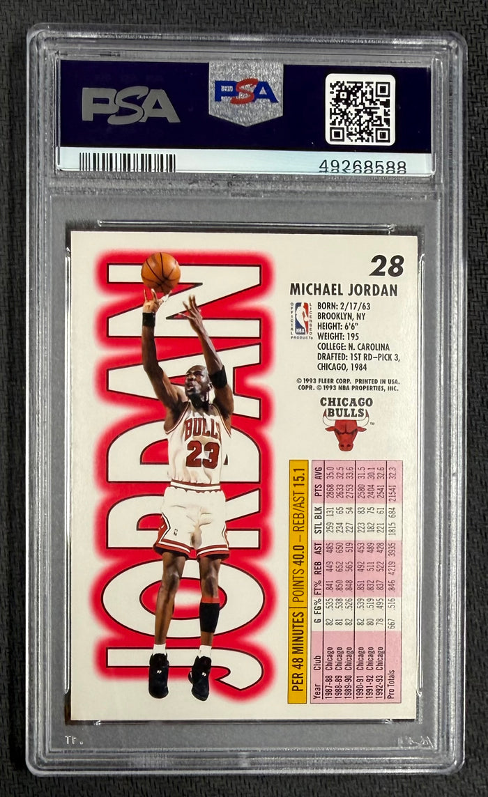 Michael Jordan 1993 Fleer Chicago Bulls Basketball Card #28 Graded PSA 8 Cert #49268588-Powers Sports Memorabilia