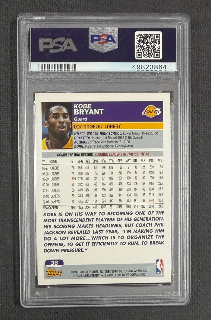 Kobe Bryant 2003 Topps Los Angeles Lakers Card #36 PSA 8