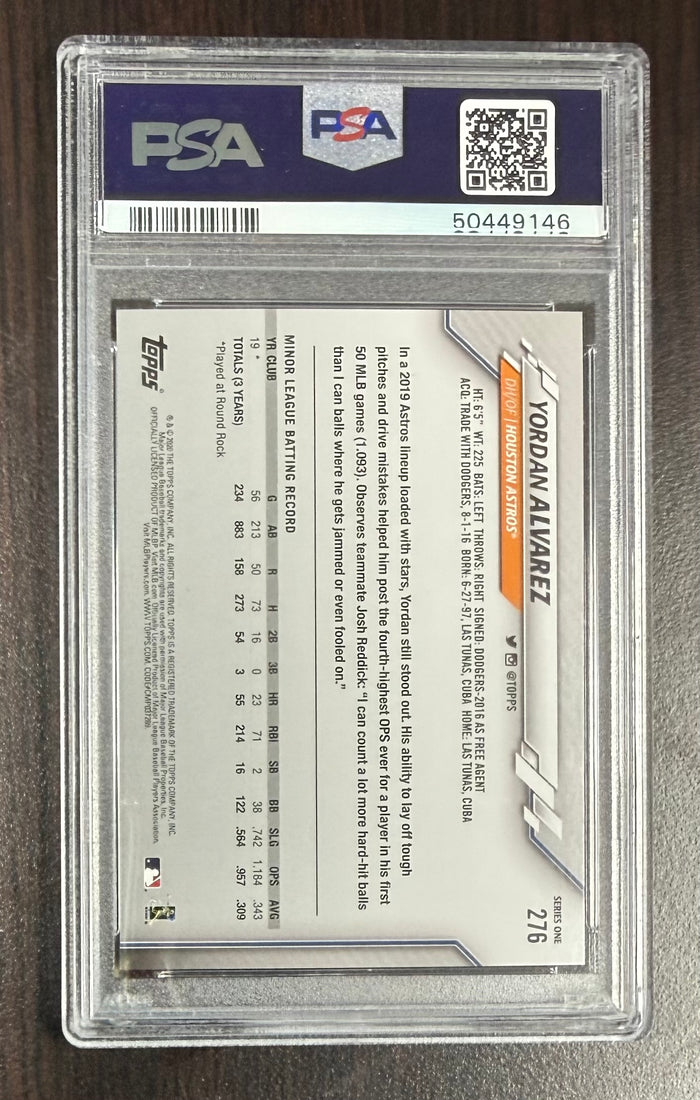 Yordan Alvarez 2020 Topps Houston Astros Baseball RC Rookie Card #276 Graded PSA 10 Cert #50449146-Powers Sports Memorabilia
