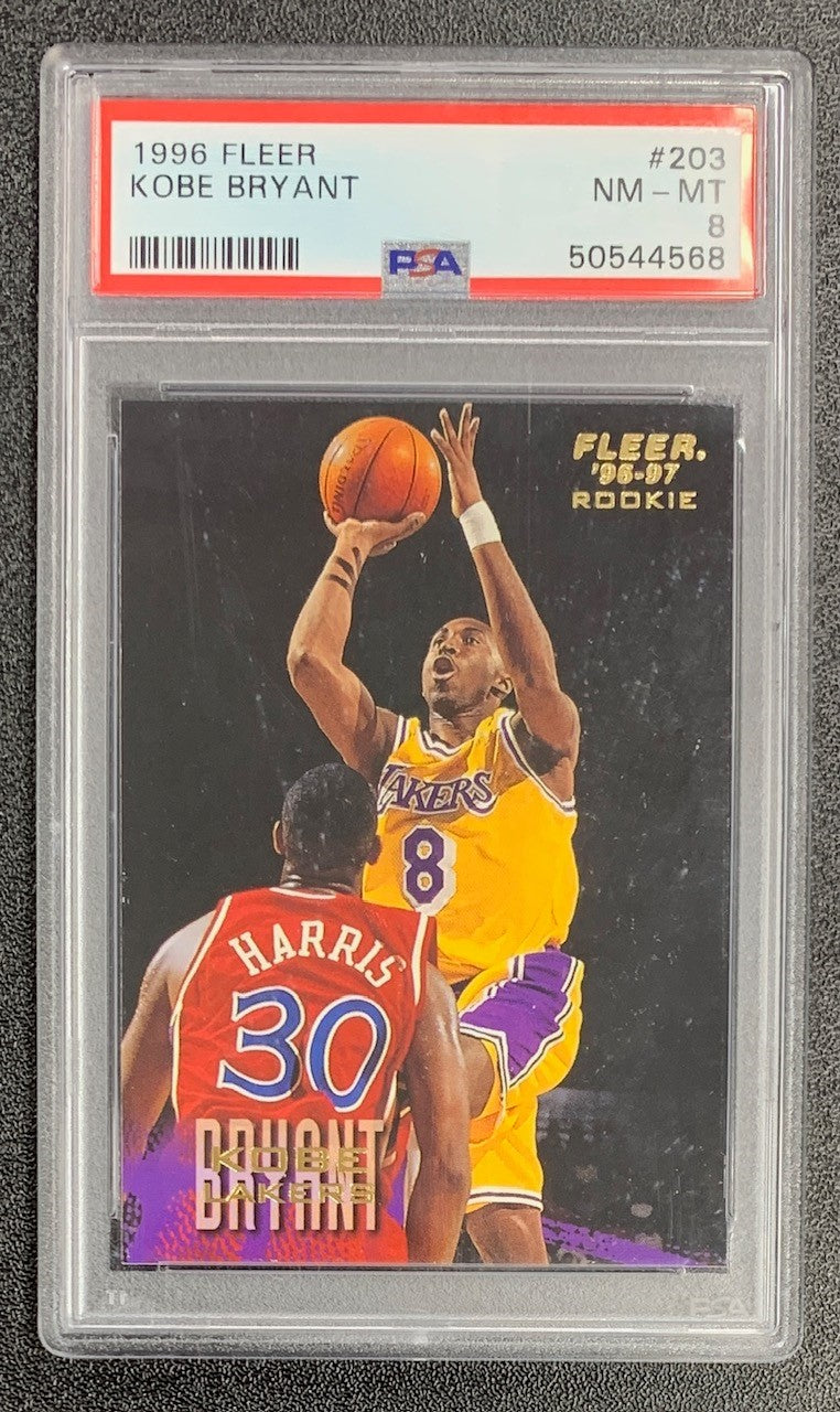 Kobe Bryant 1996 Fleer Basketball Rookie Card #203 Graded PSA 8-Powers Sports Memorabilia