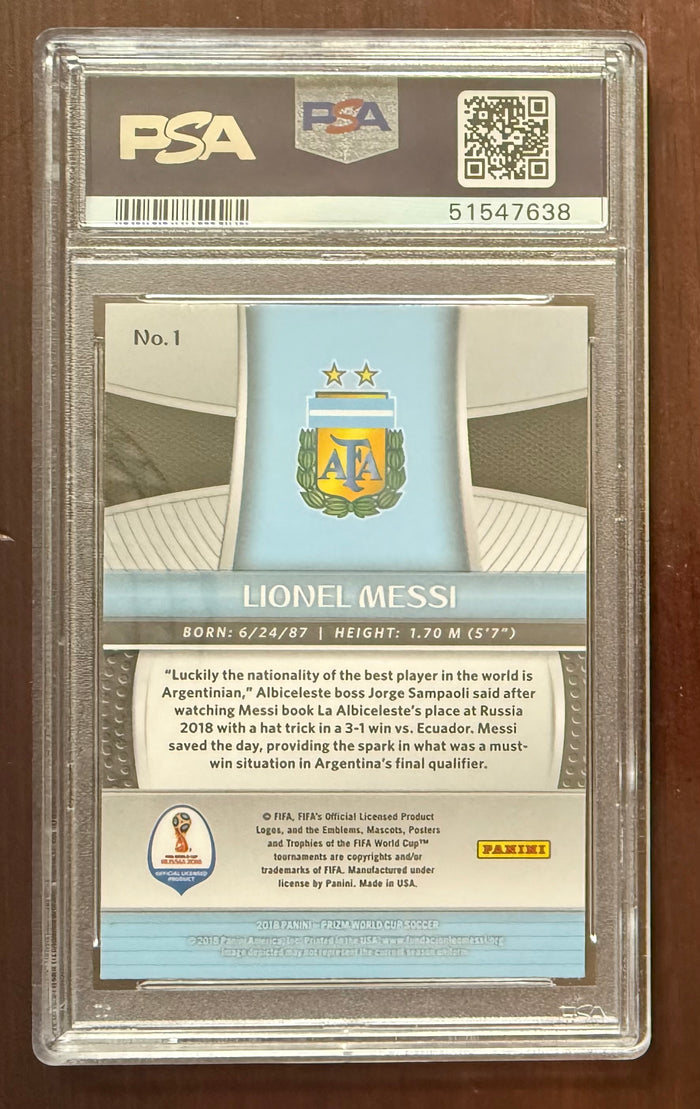 Lionel Messi 2018 Panini Prizm World Cup Russia Argentina Soccer Card #1 Graded PSA 10 Cert #51547638-Powers Sports Memorabilia
