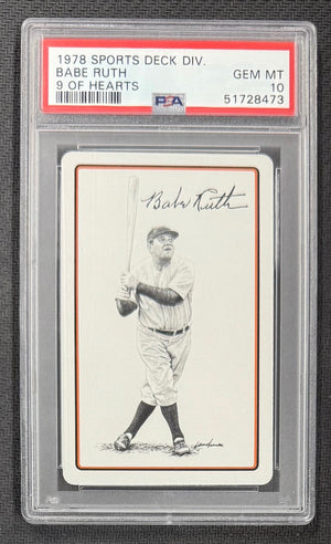 Babe Ruth 1978 Sports Deck 9 of Hearts Baseball Card Graded PSA 10 Cert # 51728473-Powers Sports Memorabilia