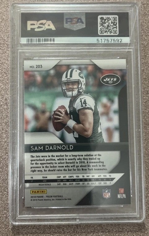 Sam Darnold 2018 Panini Prizm Football Rookie Card #203 Graded PSA 10 Cert #51757592-Powers Sports Memorabilia