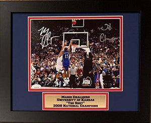 Mario Chalmers Autographed Kansas Jayhawks THE SHOT 2008 National Champions Signed Framed 8x10 Basketball Photo JSA COA-Powers Sports Memorabilia