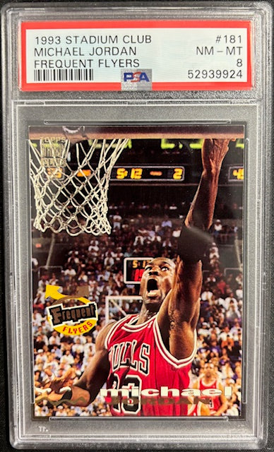 Michael Jordan 1993 Topps Stadium Club Frequent Flyers Card #181 PSA 8-Powers Sports Memorabilia