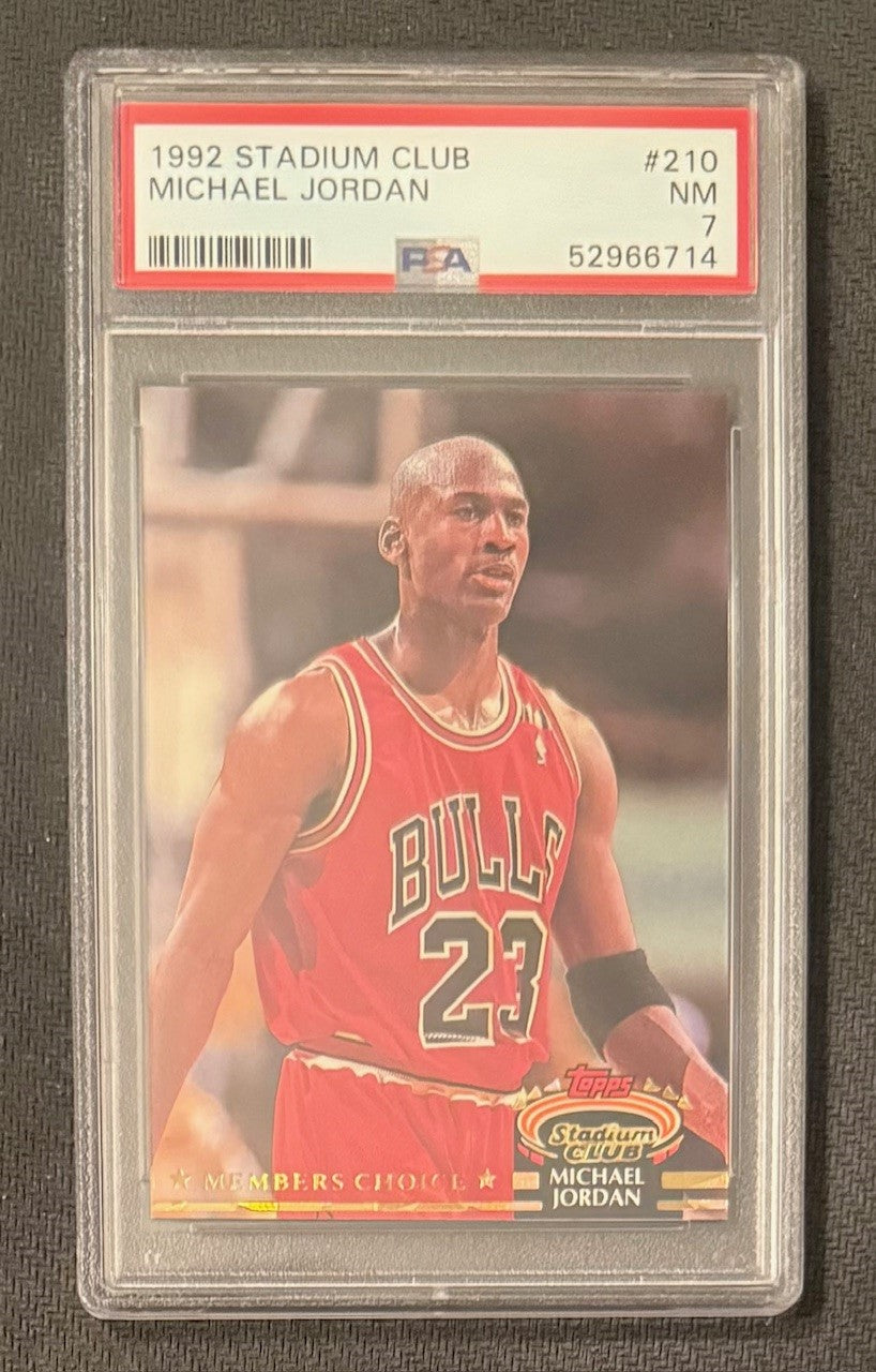 Michael Jordan 1992 Topps Stadium Club Chicago Bulls Basketball Card #210 Graded PSA 7 Cert #52966714-Powers Sports Memorabilia