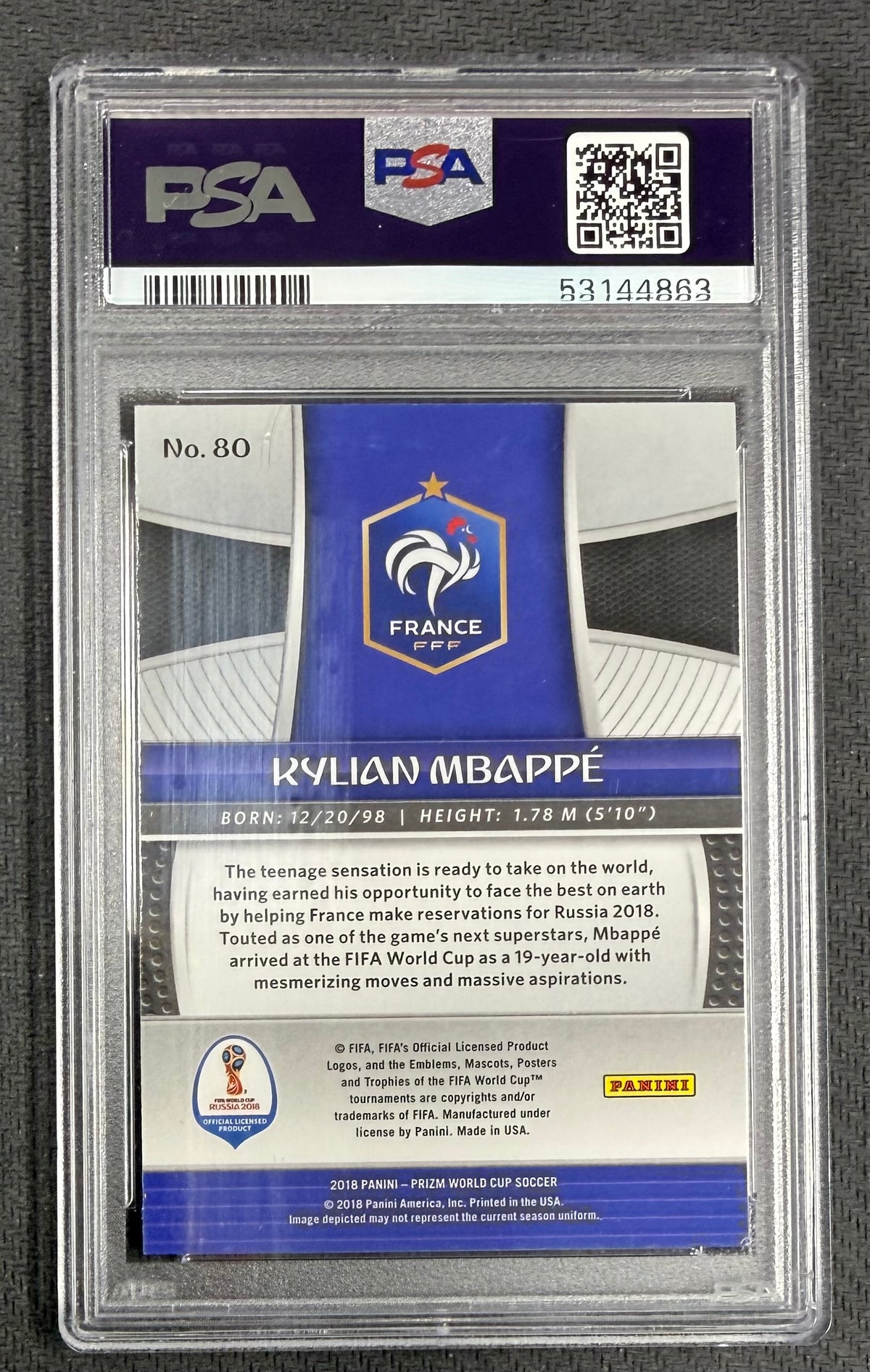 Kylian Mbappe 2018 Panini Prizm World Cup France Soccer RC Rookie Card #80 Graded PSA 8 Cert #53144863-Powers Sports Memorabilia