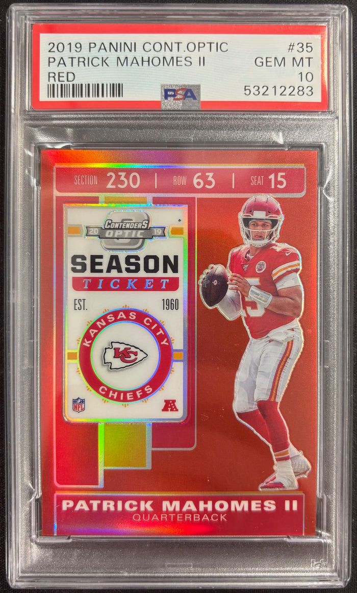 Patrick Mahomes II 2019 Panini Contenders Optic Red Kansas City Chiefs Football Card #35 Graded PSA 10 Cert #53212283 8/199-Powers Sports Memorabilia