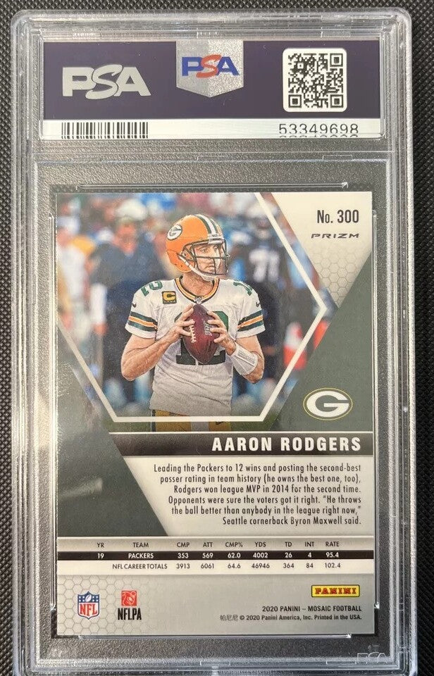 Aaron Rodgers 2020 Panini Mosaic Green Football Card #300 Graded PSA 10-Powers Sports Memorabilia