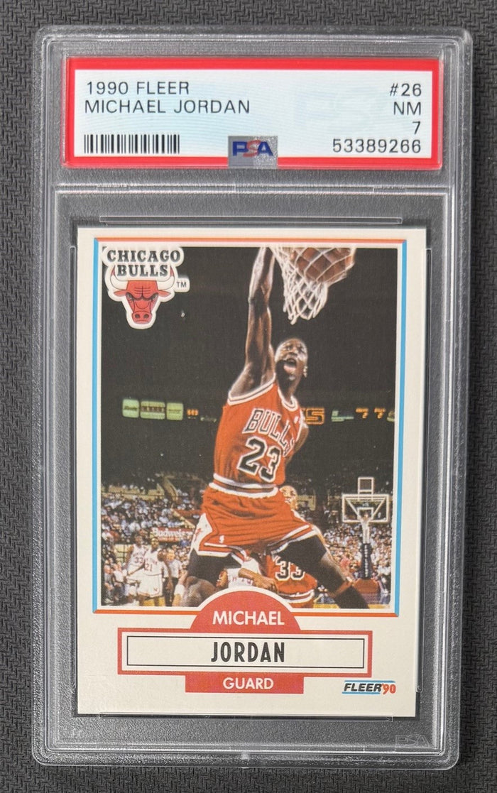 Michael Jordan 1990 Fleer Chicago Bulls Basketball Card #26 Graded PSA 7 Cert #53389266-Powers Sports Memorabilia