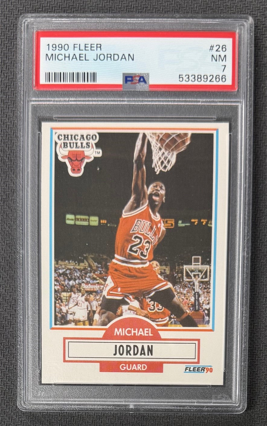 Michael Jordan 1990 Fleer Chicago Bulls Basketball Card #26 Graded PSA 7 Cert #53389266-Powers Sports Memorabilia