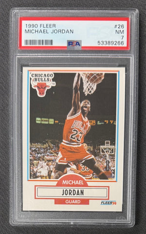 Michael Jordan 1990 Fleer Chicago Bulls Basketball Card #26 Graded PSA 7 Cert #53389266-Powers Sports Memorabilia