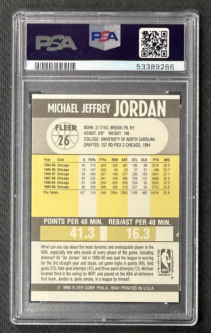 Michael Jordan 1990 Fleer Chicago Bulls Basketball Card #26 Graded PSA 7 Cert #53389266-Powers Sports Memorabilia