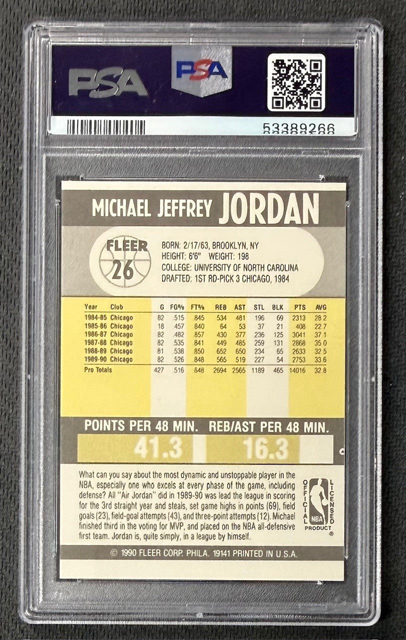 Michael Jordan 1990 Fleer Chicago Bulls Basketball Card #26 Graded PSA 7 Cert #53389266-Powers Sports Memorabilia