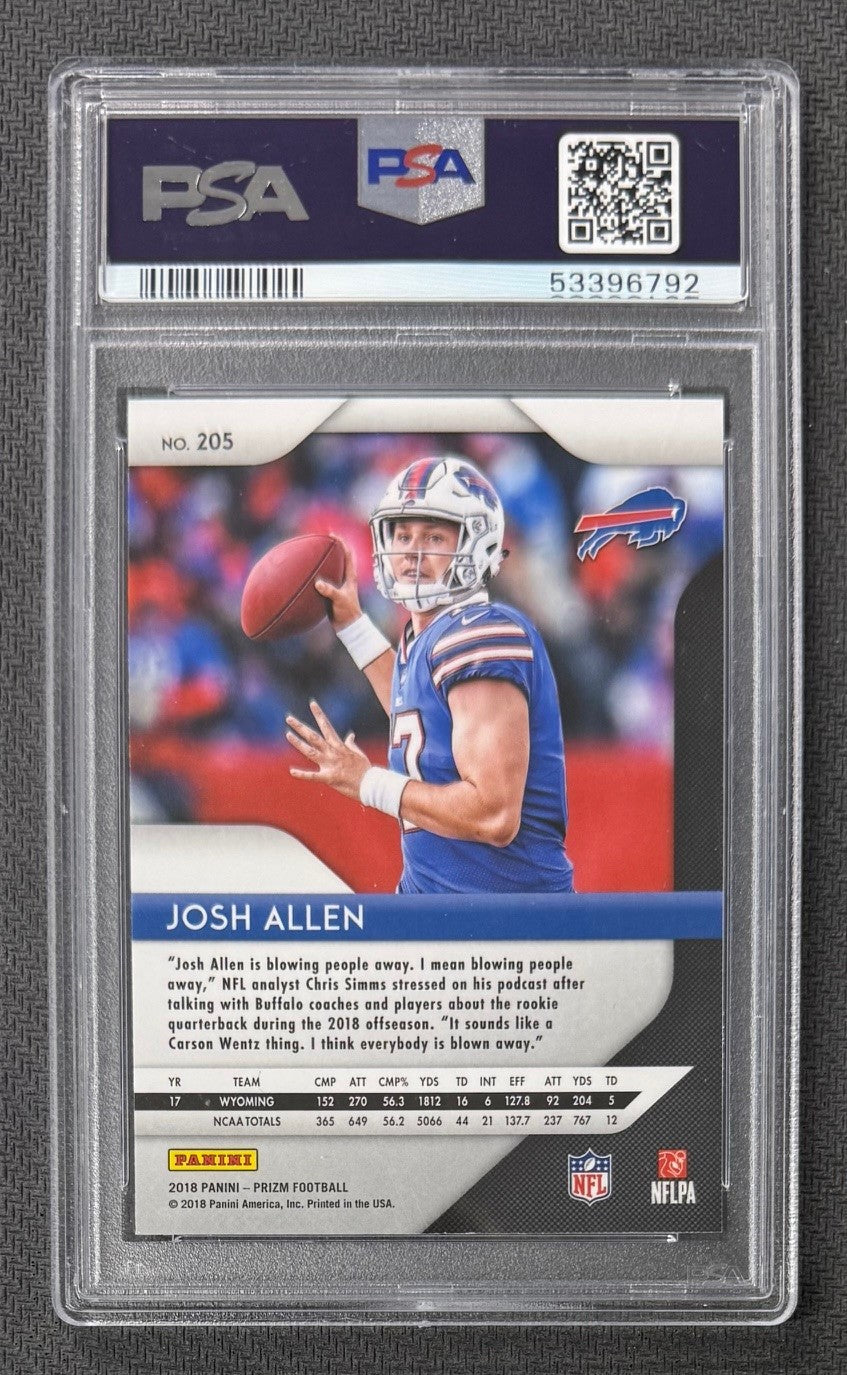 Josh Allen 2018 Panini Prizm Buffalo Bills Football Rookie Card #205 Graded PSA 9 Cert #53396792-Powers Sports Memorabilia